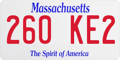 MA license plate 260KE2