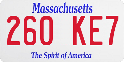 MA license plate 260KE7