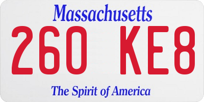 MA license plate 260KE8