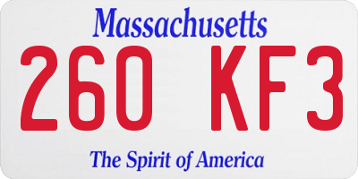 MA license plate 260KF3