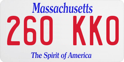 MA license plate 260KK0