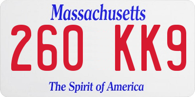 MA license plate 260KK9