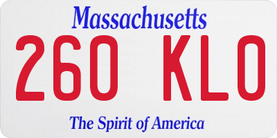MA license plate 260KL0