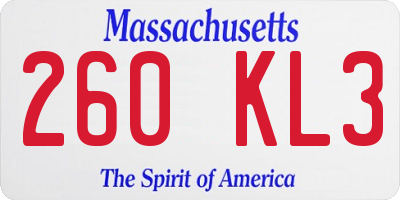 MA license plate 260KL3