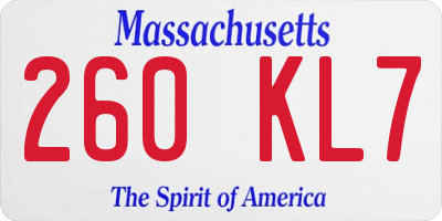 MA license plate 260KL7