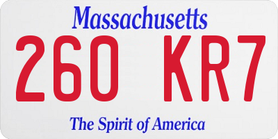 MA license plate 260KR7