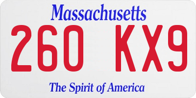 MA license plate 260KX9