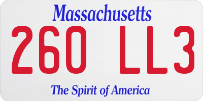 MA license plate 260LL3
