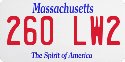MA license plate 260LW2