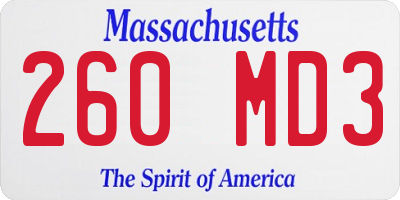 MA license plate 260MD3