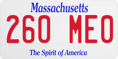 MA license plate 260ME0