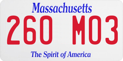 MA license plate 260MO3