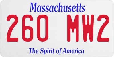 MA license plate 260MW2