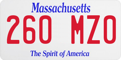 MA license plate 260MZ0