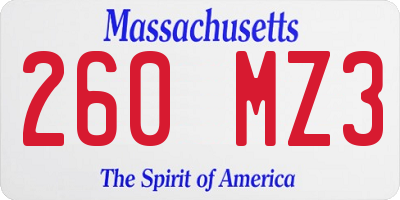MA license plate 260MZ3
