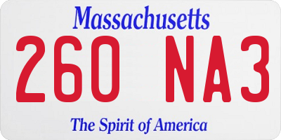 MA license plate 260NA3