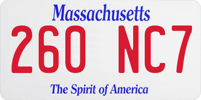 MA license plate 260NC7