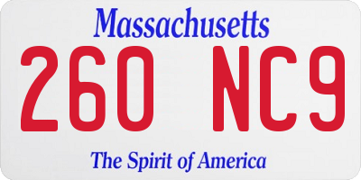MA license plate 260NC9