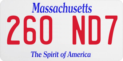 MA license plate 260ND7
