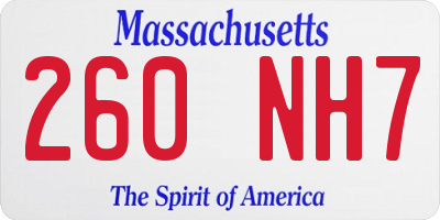 MA license plate 260NH7