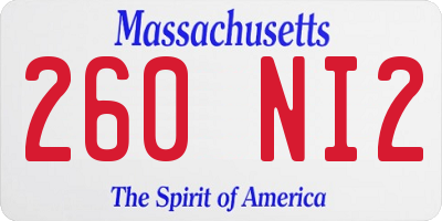 MA license plate 260NI2