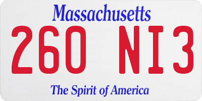 MA license plate 260NI3