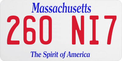 MA license plate 260NI7
