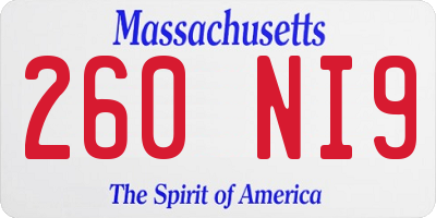 MA license plate 260NI9