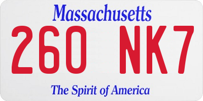 MA license plate 260NK7