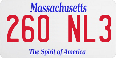 MA license plate 260NL3