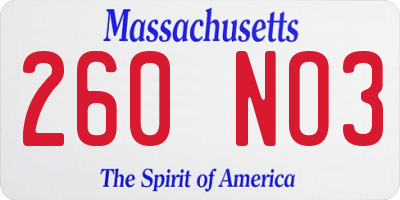 MA license plate 260NO3