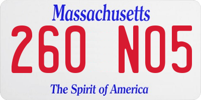 MA license plate 260NO5