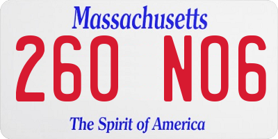 MA license plate 260NO6