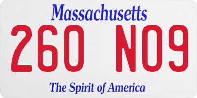MA license plate 260NO9