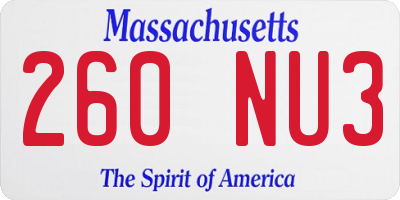 MA license plate 260NU3