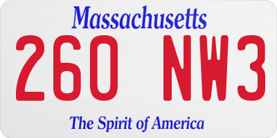 MA license plate 260NW3