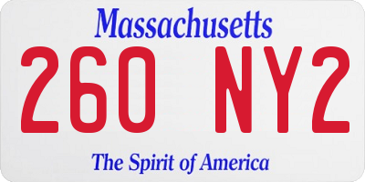 MA license plate 260NY2