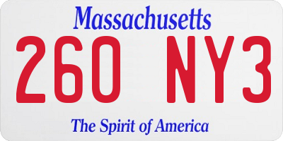 MA license plate 260NY3