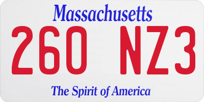 MA license plate 260NZ3