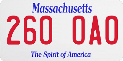 MA license plate 260OA0