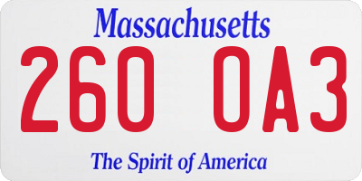 MA license plate 260OA3