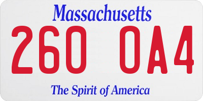 MA license plate 260OA4