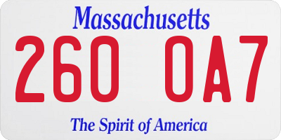 MA license plate 260OA7