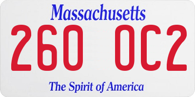 MA license plate 260OC2