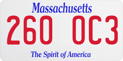 MA license plate 260OC3
