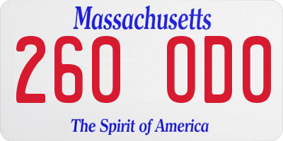 MA license plate 260OD0