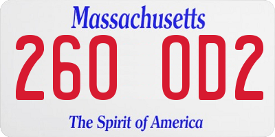 MA license plate 260OD2