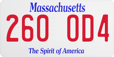 MA license plate 260OD4