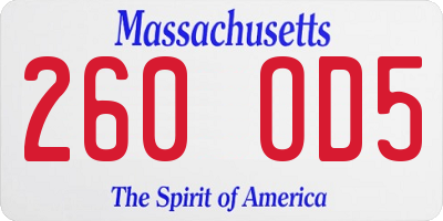 MA license plate 260OD5