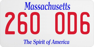 MA license plate 260OD6